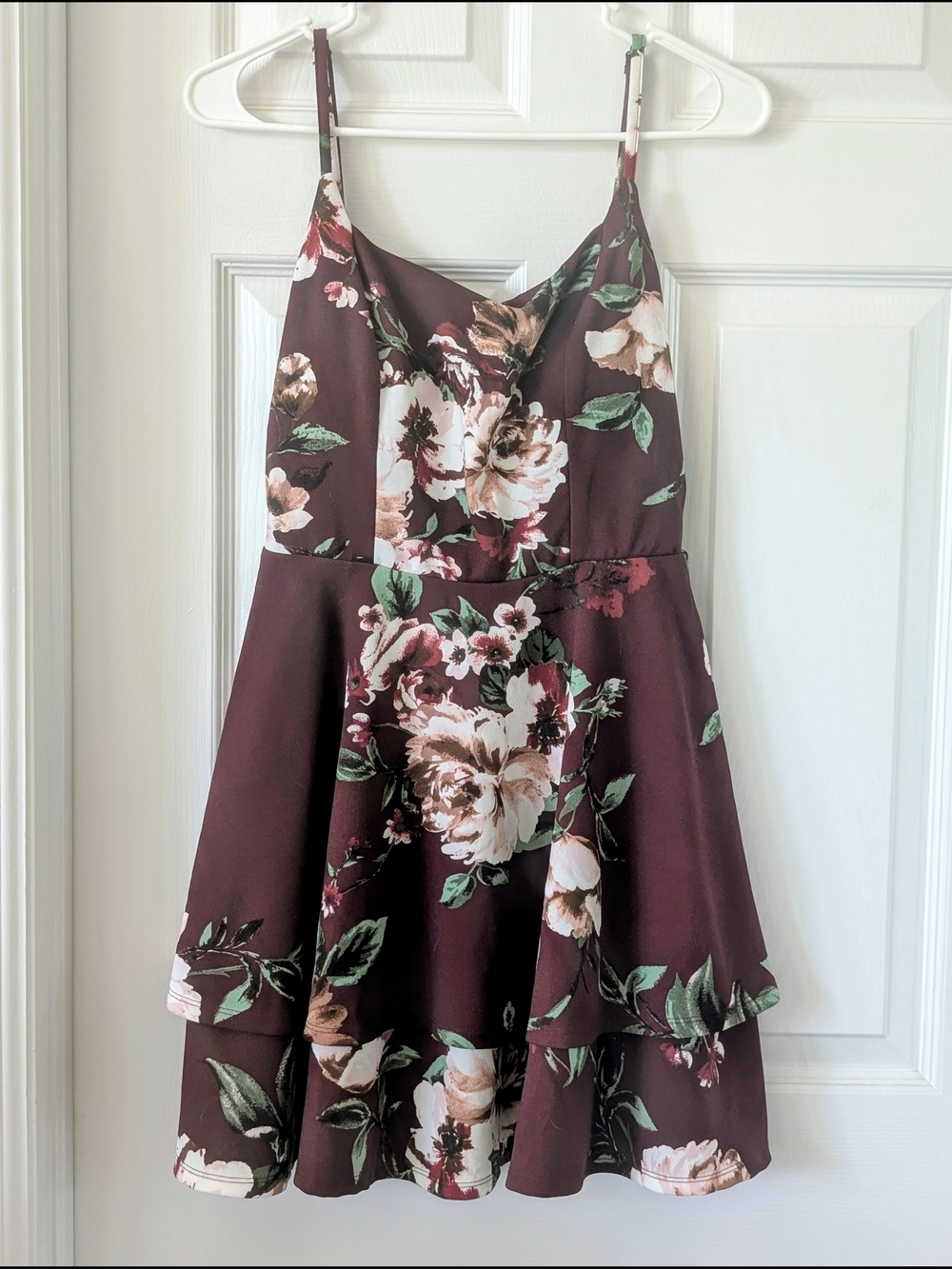 Floral Spaghetti-Strap Mini Dress - Burgundy